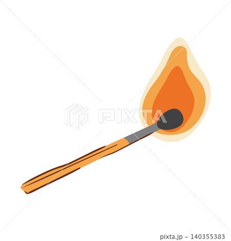 Burning wooden matchstick vector illustration with a bright orange flame, isolated on a white. Sulfur match graphic. Burning wooden matchstick vector illustration with a bright orange flame, isolated on a white. Sulfur match graphic. 140355383