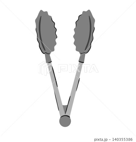 Metal kitchen tongs vector illustration with scalloped tips, isolated on a white background. Steel serving clamp graphic. Metal kitchen tongs vector illustration with scalloped tips, isolated on a white background. Steel serving clamp graphic. 140355386