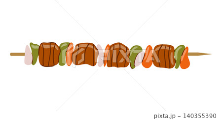 Grilled beef shish kebab skewer vector illustration with vegetables, isolated on a white background. 140355390