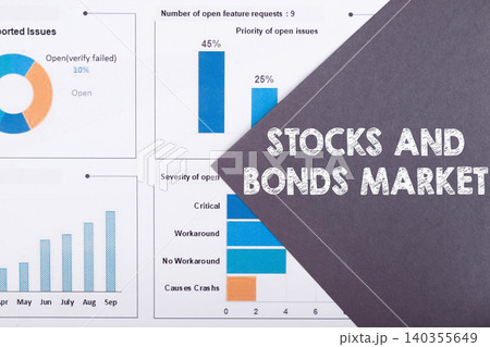 Text stocks and bonds market on gray paper note Text stocks and bonds market on gray paper note 140355649
