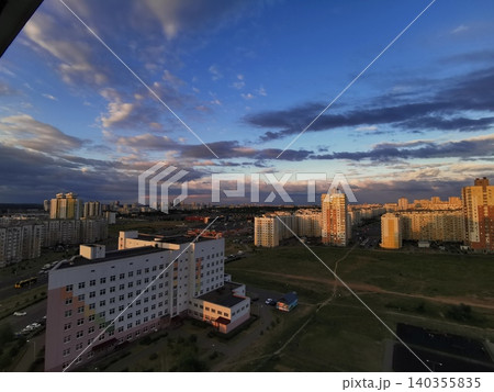 Minsk, Belarus - July 02, 2023: New high rise residential area equipped with parking space and playground, Minsk aerial cityscape Minsk, Belarus - July 02, 2023: New high rise residential area equipped with parking space and playground, Minsk aerial cityscape 140355835