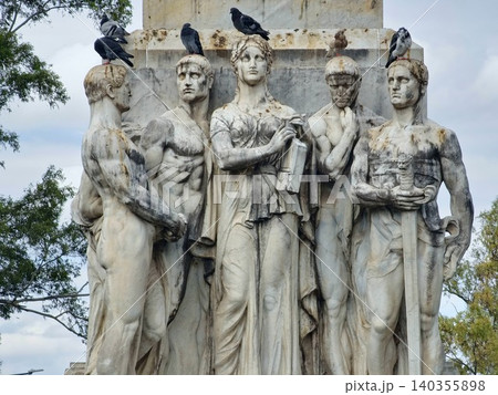 Cordoba, Argentina - April 11, 2026: Close-up of allegorical figures on the Dante Monument 140355898