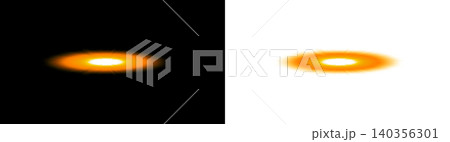 Glowing orange horizontal light flare with bright yellow center on black and transparent background. Concept of fast futuristic motion 140356301