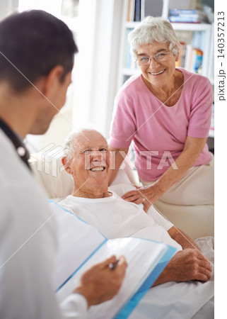 Doctor, senior patient and paperwork in nursing home for wellness, diagnosis and healthcare. Consultation, medical professional and elderly couple for rehabilitation, discussion and positive report Doctor, senior patient and paperwork in nursing home for wellness, diagnosis and healthcare. Consultation, medical professional and elderly couple for rehabilitation, discussion and positive report 140357213
