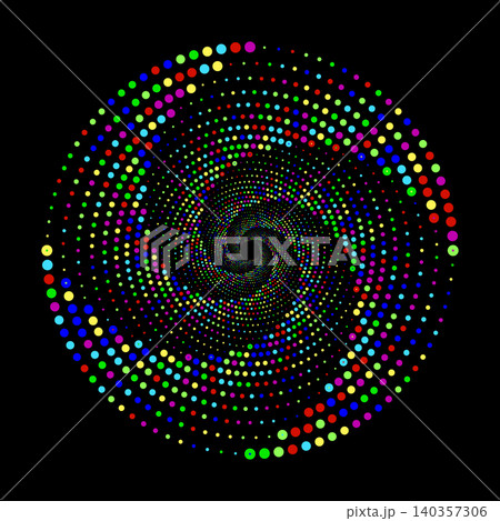 colorful dotted spiral vortex circle on black background colorful dotted spiral vortex circle on black background 140357306