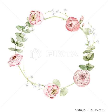 Heart shaped frame formed from watercolor pearl beads. Hand painted composition for invitations, greeting cards, stationery, wedding projects, scrapbook pages and wall art. 140357490