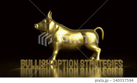 Golden Bullish Option Strategies Investment Concept Display 3d render. Golden Bullish Option Strategies Investment Concept Display 3d render. 140357594