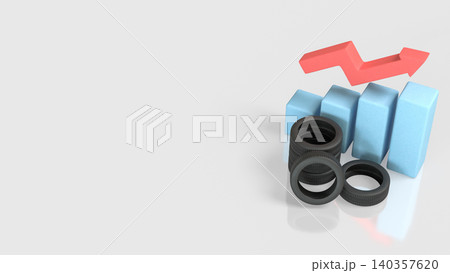 Tire Sales Growth With Rising Arrow Chart 3d render. 140357620