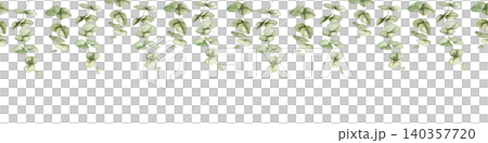 Eucalyptus watercolor seamless greenery border with repeating pattern. Suitable for wedding stationery, greeting cards, textiles, wrapping paper and minimalist botanical projects. 140357720