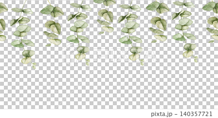 Eucalyptus watercolor hanging greenery border with cascading branches and space below for text. Suitable for wedding invitations, greeting cards, stationery, textiles and botanical branding projects. Eucalyptus watercolor hanging greenery border with cascading branches and space below for text. Suitable for wedding invitations, greeting cards, stationery, textiles and botanical branding projects. 140357721
