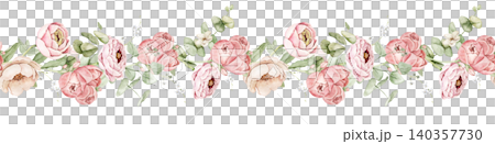 Watercolor seamless floral border with ranunculus flowers and eucalyptus greenery. Suitable for wedding invitations, greeting cards, stationery and feminine branding designs. Watercolor seamless floral border with ranunculus flowers and eucalyptus greenery. Suitable for wedding invitations, greeting cards, stationery and feminine branding designs. 140357730