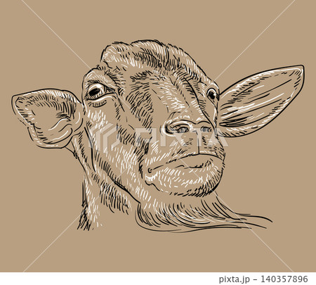 Hand drawing monochrome goat head with a beard vector isolated illustration 140357896