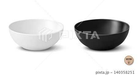 Vector 3d Black and White Bowl Set. Realistic Matte Serving Bowl Isolated. Empty Kitchen Dish for Food Presentation. Tableware Design and Restaurant Menu Vector 3d Black and White Bowl Set. Realistic Matte Serving Bowl Isolated. Empty Kitchen Dish for Food Presentation. Tableware Design and Restaurant Menu 140358251