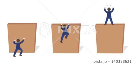 壁・塀を登るビジネスパーソン男性の後ろ姿 壁・塀を登るビジネスパーソン男性の後ろ姿 140358621