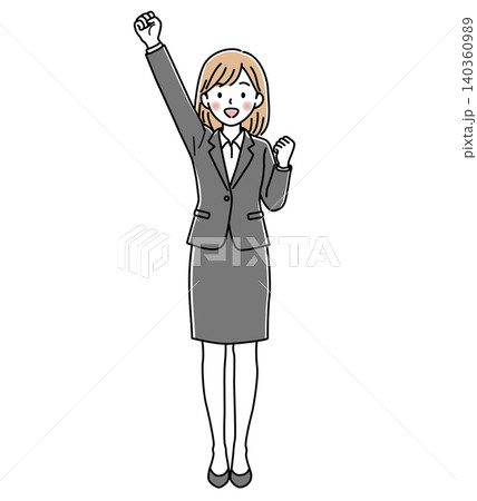 片手を上げて応援する女性会社員(全身)のベクターイラスト 片手を上げて応援する女性会社員(全身)のベクターイラスト 140360989