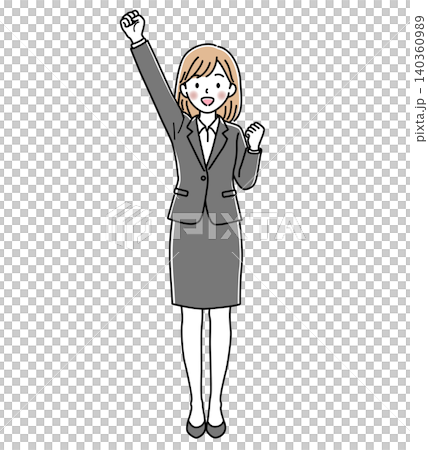 片手を上げて応援する女性会社員(全身)のベクターイラスト 片手を上げて応援する女性会社員(全身)のベクターイラスト 140360989