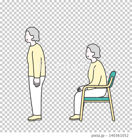 高齢者女性の立ち姿と座り姿のイメージイラスト 高齢者女性の立ち姿と座り姿のイメージイラスト 140361052