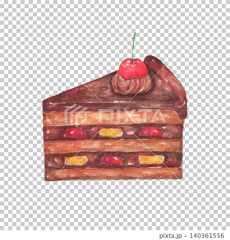 Chocolate cake topped with cherries / Hand-drawn 140361556