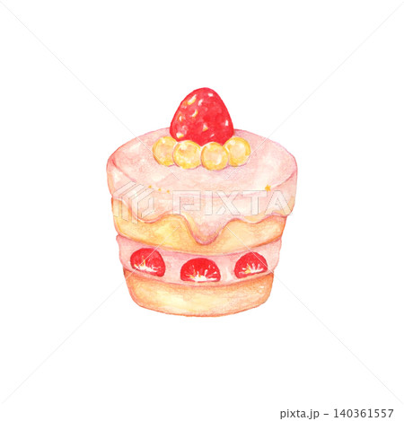 いちごの乗った苺のショートケーキ / 水彩イラスト いちごの乗った苺のショートケーキ / 水彩イラスト 140361557