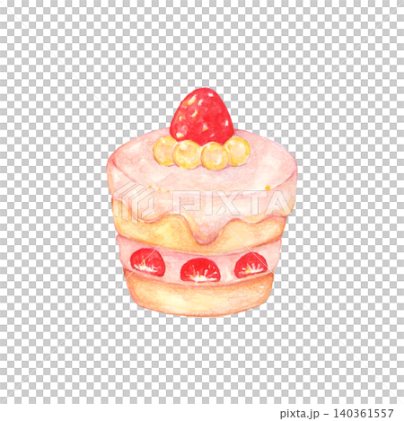 いちごの乗った苺のショートケーキ / 水彩イラスト いちごの乗った苺のショートケーキ / 水彩イラスト 140361557