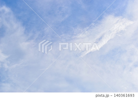 beautiful blue sky and white fluffy group of clouds with sunrise in the morning, natural background 140361693