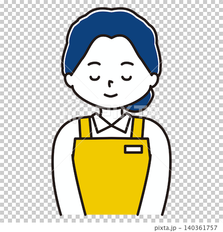 一幅描繪身穿圍裙的女子鞠躬的插圖。 140361757