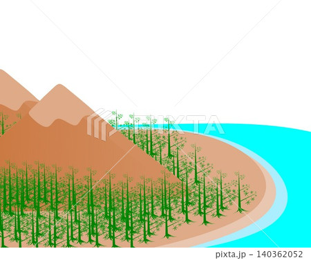 Tropical beach landscape with ceiba pentandra kapok trees on white background, nature illustration Tropical beach landscape with ceiba pentandra kapok trees on white background, nature illustration 140362052