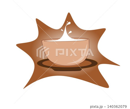 Ceramic bowl illustration with milk splash on brown background, isolated on white background 140362079