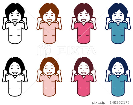 [髪型・色違い] 応援する笑顔の女性看護師のアイコン。その2 140362173