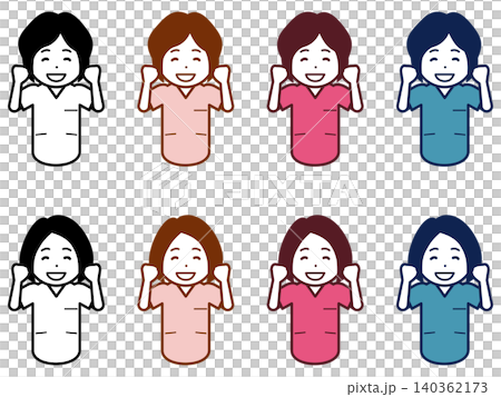 [髪型・色違い] 応援する笑顔の女性看護師のアイコン。その2 140362173