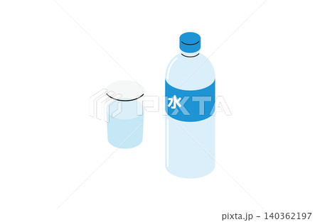 水のペットボトルとコップ（主線なし） 140362197