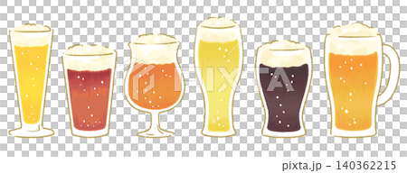 A set of illustrations of beer in a glass. A set of illustrations of beer in a glass. 140362215