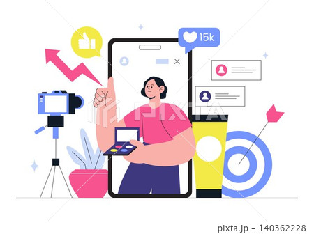 Influencer Marketing Illustration Featuring Social Media Promotion, Brand Endorsement, Digital Advertising, Audience, and Online Growth Strategy Influencer Marketing Illustration Featuring Social Media Promotion, Brand Endorsement, Digital Advertising, Audience, and Online Growth Strategy 140362228