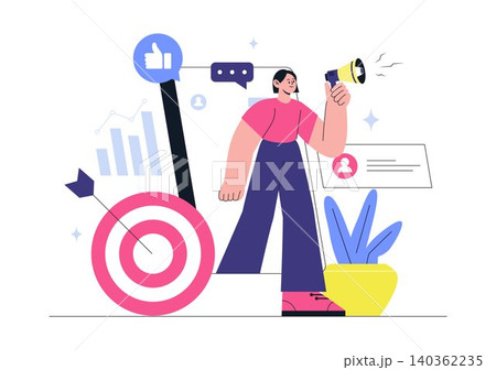 Influencer Marketing Illustration Featuring Social Media Promotion, Brand Endorsement, Digital Advertising, Audience, and Online Growth Strategy Influencer Marketing Illustration Featuring Social Media Promotion, Brand Endorsement, Digital Advertising, Audience, and Online Growth Strategy 140362235