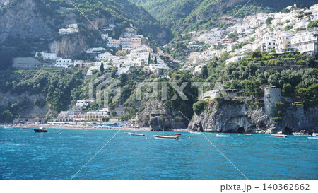 Panorama View from the Positano - colorful facades Panorama View from the Positano - colorful facades 140362862