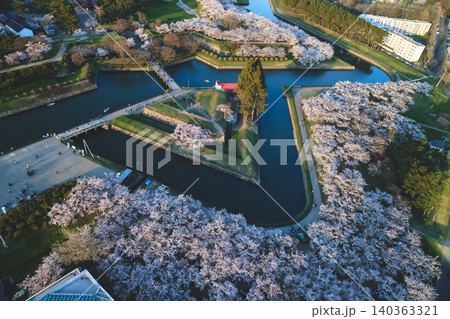 April 25 2026 Goryokaku Star Fort Aerial With Cherry Blossoms April 25 2026 Goryokaku Star Fort Aerial With Cherry Blossoms 140363321