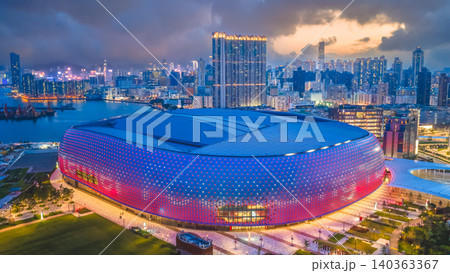 May 22 2026 HONG KONG, CHINA. Kai Tak Sports Park panoramic skyline 140363367