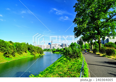 東京 千鳥ヶ淵緑道から桜田濠と霞が関の高層ビル群 東京 千鳥ヶ淵緑道から桜田濠と霞が関の高層ビル群 140364005