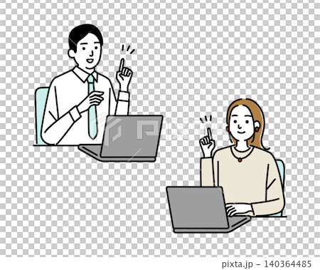 Young businessmen (male and female) operating computers 140364485