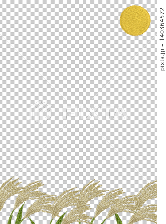 [Vertical frame of pampas grass and moon] Hand-embroidered illustration material 140364572