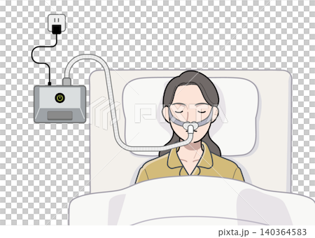 一名女子戴著鼻罩式呼吸器睡覺。 一名女子戴著鼻罩式呼吸器睡覺。 140364583