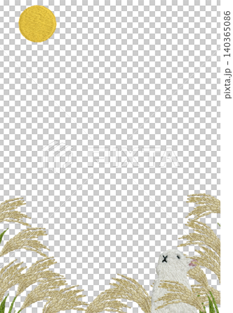 [Vertical frame with pampas grass, moon, and rabbit] Hand-embroidered illustration material 140365086