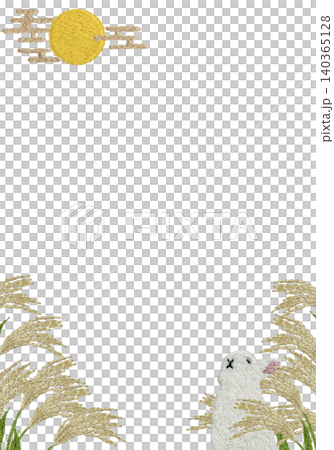 [垂直框，圖案為蒲葦草、月亮和兔子] 手工刺繡插畫材料 140365128