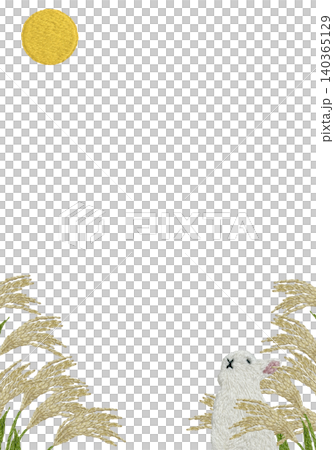 [垂直框，圖案為蒲葦草、月亮和兔子] 手工刺繡插畫材料 140365129