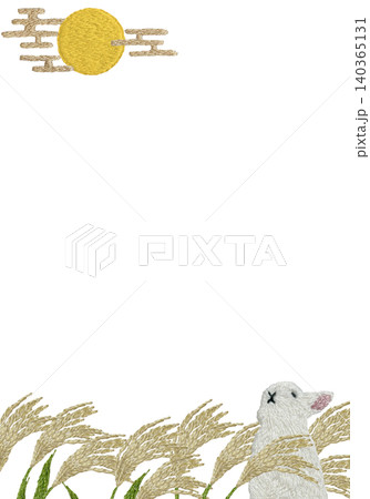 【ススキと月とウサギの縦フレーム】手刺繍イラスト素材 【ススキと月とウサギの縦フレーム】手刺繍イラスト素材 140365131