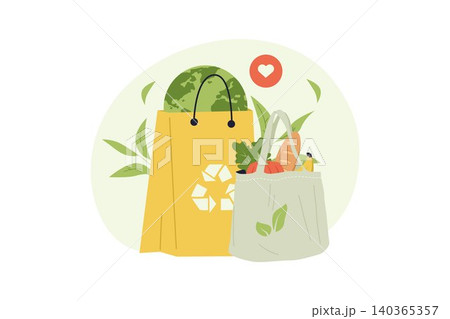 Illustration of Eco Friendly Shopping Bags with Earth Globe Illustration of Eco Friendly Shopping Bags with Earth Globe 140365357
