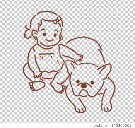 French Bulldog and Child (Line Drawing) French Bulldog and Child (Line Drawing) 140365508