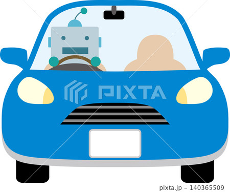 自動運転車を運転するAIロボットのイラスト 140365509