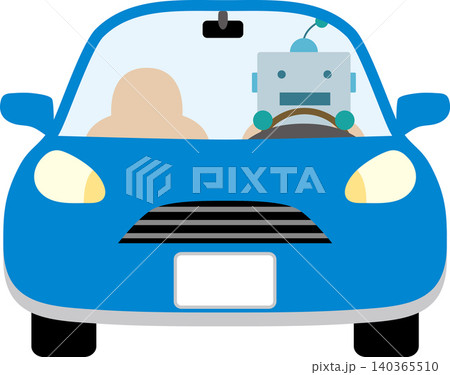 自動運転車を運転するAIロボットのイラスト 自動運転車を運転するAIロボットのイラスト 140365510