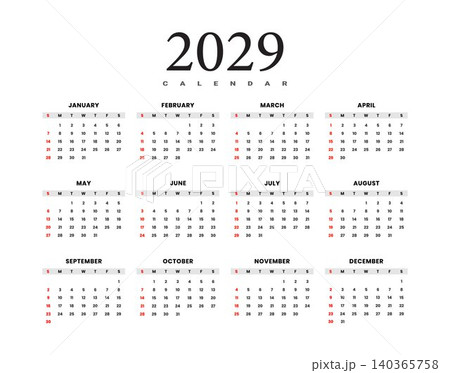 2029 Calendar Template Design 2029 Calendar Template Design 140365758